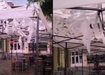 «Άνοιξαν» οι ουρανοί στη Βόρεια Ελλάδα: Χαλάζι σε σχήμα καρυδιού διέλυσε τέντες μαγαζιών