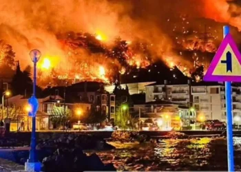 Alldaynews.gr Απόκοσμη εικόνα από τη φωτιά στη Λυγιά Κορινθίας: Οι φλόγες κατακαίνε τα πάντα