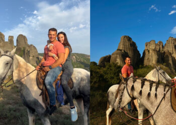 Γιώργος Αγγελόπουλος και Δήμητρα Βαμβακούση για ιππασία στα Μετέωρα – Δείτε φωτογραφίες και βίντεο