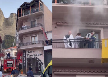 Μεγάλη φωτιά σε ξενοδοχείο της Καλαμπάκας ‑ Πήδηξε άνδρας να σωθεί και σκοτώθηκε (video)