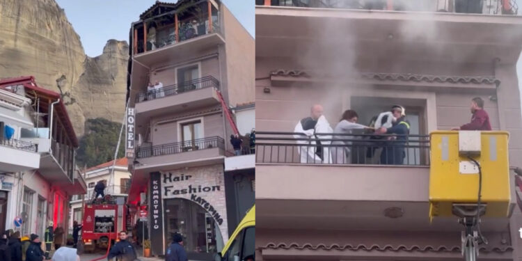 Μεγάλη φωτιά σε ξενοδοχείο της Καλαμπάκας ‑ Πήδηξε άνδρας να σωθεί και σκοτώθηκε (video)