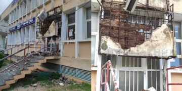 Κατέρρευσε τμήμα μπαλκονιού της κεντρικής εισόδου του ΟΑΕΔ στη Ρόδο λόγω της κακοκαιρίας Bora – Από τύχη απεφεύχθησαν τα χειρότερα