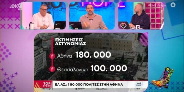 Alldaynews.gr Σοκαρισμένος ο Αντώνης Κανάκης με την εκτίμηση για τον αριθμό των διαδηλωτών για τα Τέμπη: «Δεν είμαστε με τα καλά μας»