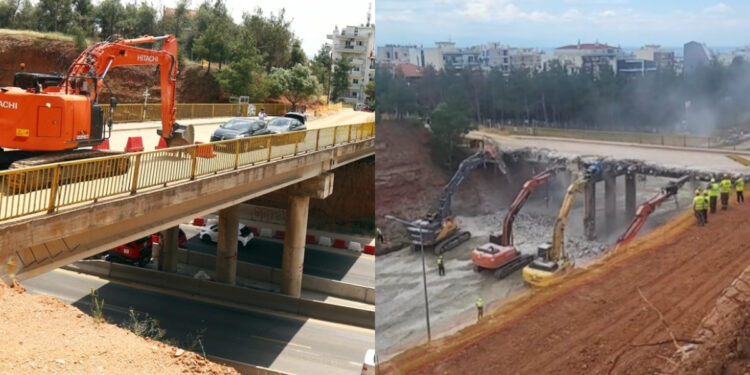 Alldaynews.gr Χάος στον Περιφερειακό της Θεσσαλονίκης: Η στιγμή που τέσσερα μηχανήματα γκρεμίζουν τη γέφυρα της Περραιβού