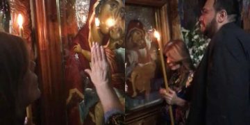 «Κλαίει, δες»: «Λύγισαν» μπροστά στην εικόνα της Παναγίας Παρηγορήτριας η Κατερίνα Στανίση και ο Φίλιππος Καμπούρης