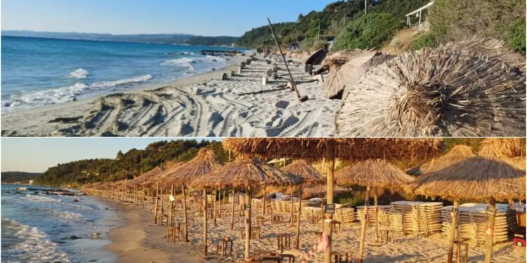 Alldaynews.gr Απομακρύνθηκαν 700 ξαπλώστρες και 300 ομπρέλες από παραλία – Δείτε το πριν και το μετά