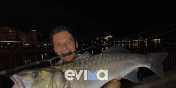 Ψαράς στην Εύβοια έβγαλε λαβράκι 6 κιλά με το καλάμι του – Εικόνες από την εντυπωσιακή ψαριά