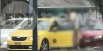 Άγριος καβγάς στη μέση του δρόμου υπό καταρρακτώδη βροχή – Οδηγός ΙΧ χτύπησε ταξιτζή