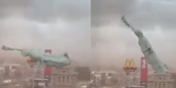 Alldaynews.gr Κατέρρευσε το «Άγαλμα της Ελευθερίας» από σφοδρή κακοκαιρία: Ριπές ανέμων 90 χλμ./ώρα (video)