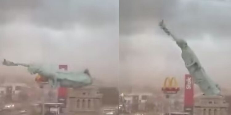 Alldaynews.gr Κατέρρευσε το «Άγαλμα της Ελευθερίας» από σφοδρή κακοκαιρία: Ριπές ανέμων 90 χλμ./ώρα (video)