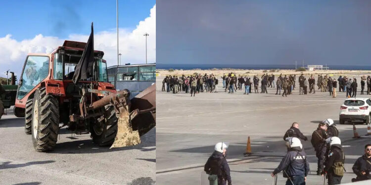 Αγρότες και κτηνοτρόφοι μέσα στη πίστα του αεροδρομίου Ηρακλείου – Αναστέλλονται όλες οι πτήσεις