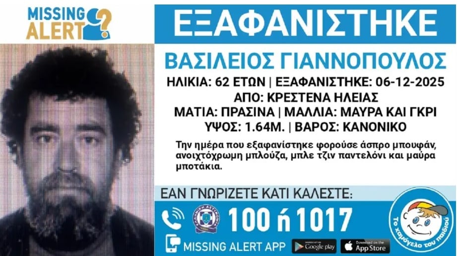 Κρέστενα: Τραγικό τέλος στην υπόθεση εξαφάνισης του 62χρονου Βασίλη Γιαννόπουλου 1