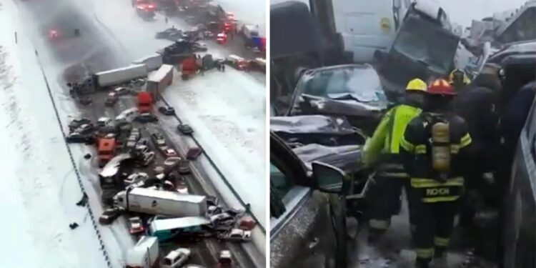 Καραμπόλα σχεδόν 50 οχημάτων σε αυτοκινητόδρομο στην Ιντιάνα από την έντονη χιονόπτωση (video)