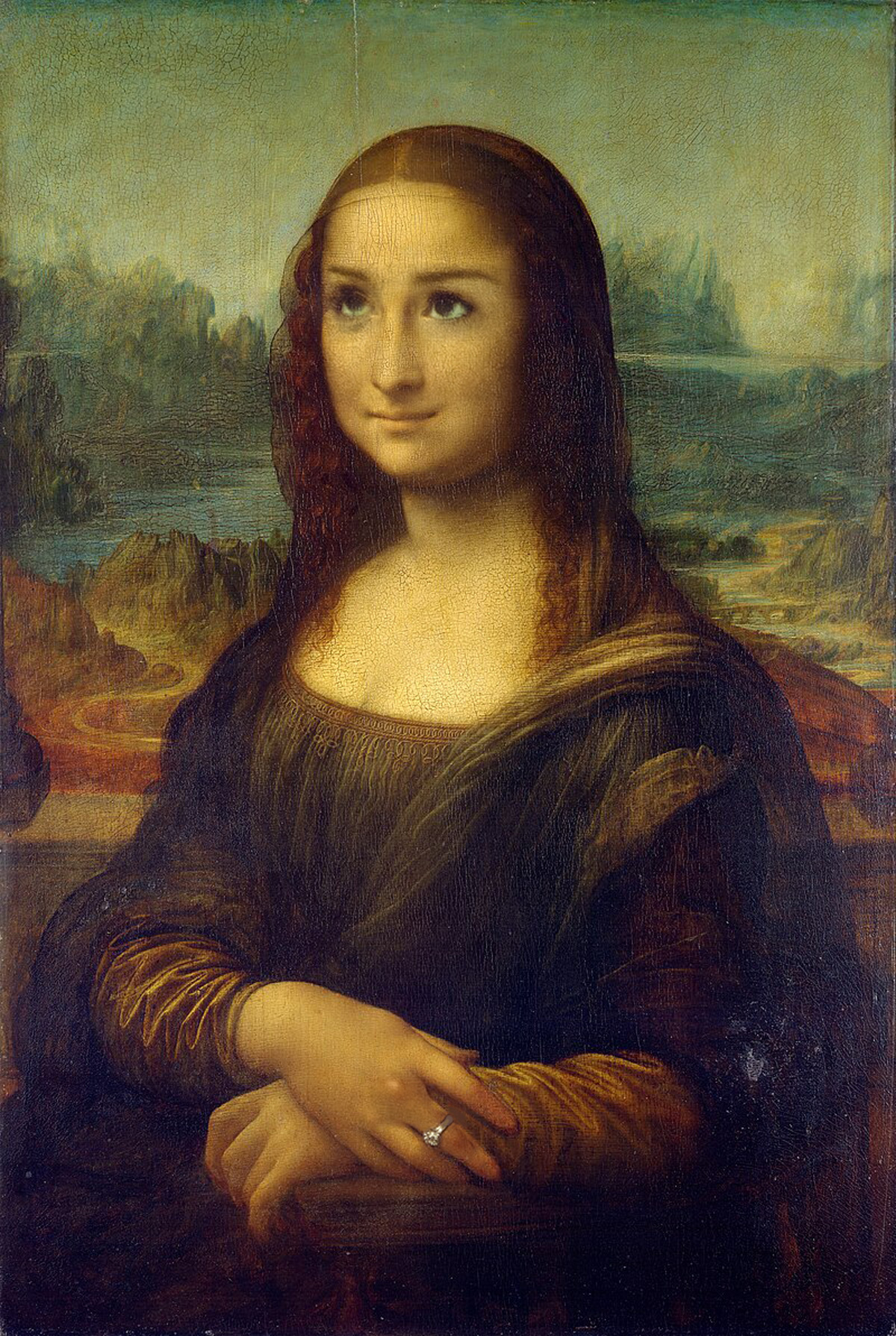 Edited version of the Mona Lisa painting, showing the subject wearing a ring.