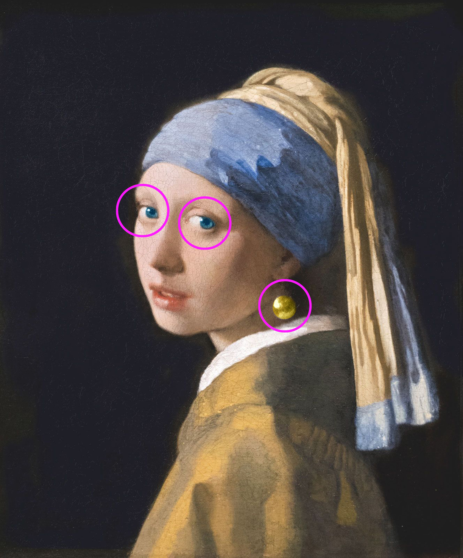 Painting of a girl wearing a blue headscarf and a gold earring.