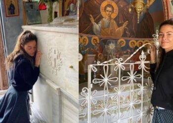 «Τον άκουσα»: Η Μαρία Μενούνος γονάτισε μπροστά στον τάφο του Αγίου Νεκταρίου στην Αίγινα και όσα λέει συγκλονίζουν