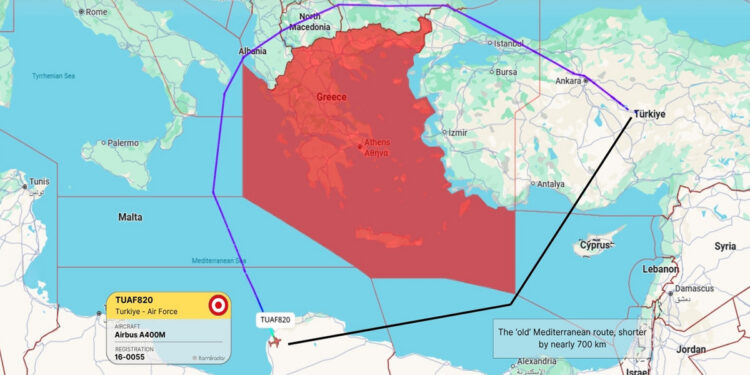 Η ασυνήθιστη πτήση τουρκικού Airbus A400M προς Λιβύη: Έκανε 700 επιπλέον χιλιόμετρα για να μην μπει στο FIR Αθηνών