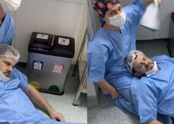 «Έπεσε» πριν προλάβει να δει το μωρό: Ο πατέρας που λιποθύμησε στην καισαρική και έγινε viral