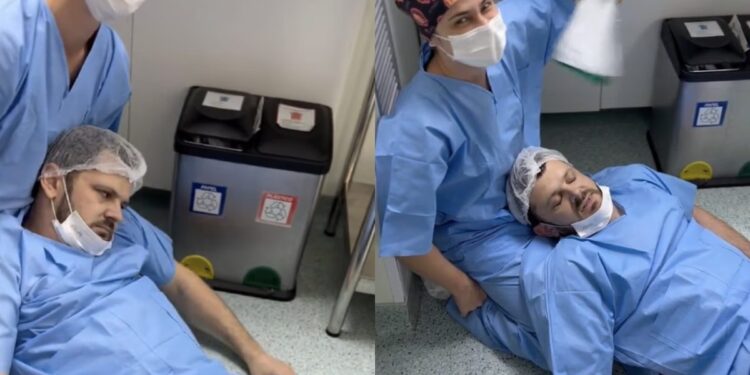 «Έπεσε» πριν προλάβει να δει το μωρό: Ο πατέρας που λιποθύμησε στην καισαρική και έγινε viral