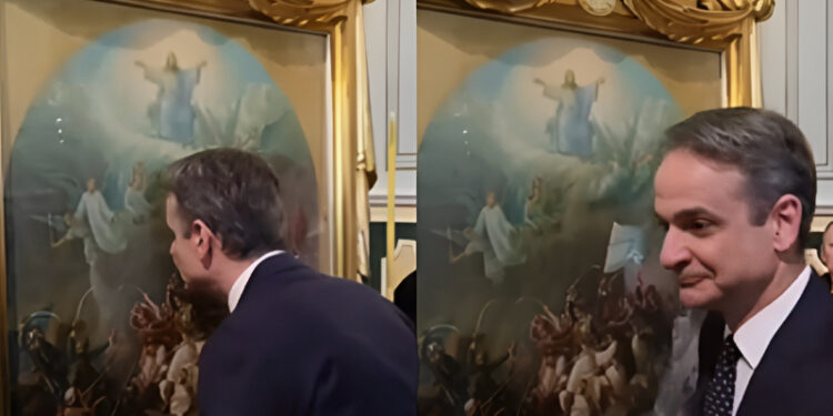 Ο πρωθυπουργός Κυριάκος Μητσοτάκης φιλάει την “Έξοδο του Μεσολογγίου” του Θεόδωρου Βρυζάκη. Σωστό ή γκάφα;