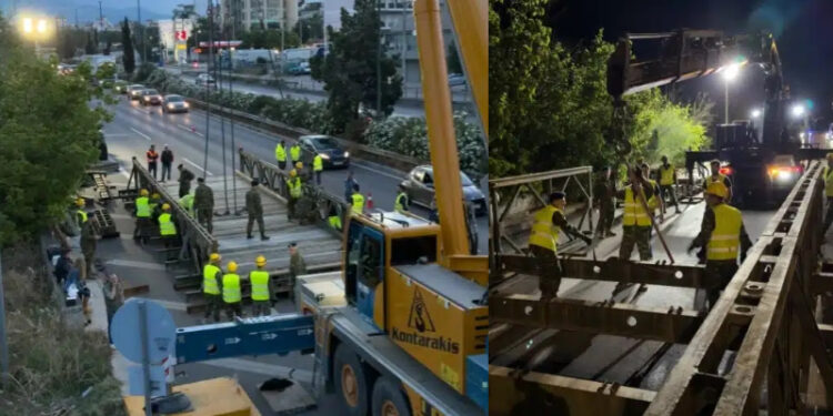 Alldaynews.gr Ο στρατός με τον Δήμο Νέας Φιλαδέλφειας έστησαν πεζογέφυρα στον Κηφισό μήκους 15 μέτρων σε μία νύχτα