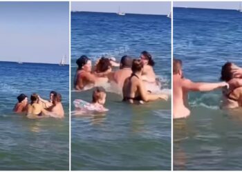 Δεν πίστευαν στα μάτια τους: Άγριο ξύλο μέσα στη θάλασσα μπροστά σε μικρό παιδί (video)