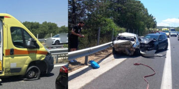 Σοκ στην Εθνική: Καραμπόλα 4 αυτοκινήτων και ασθενοφόρου – Αναφορές για τραυματίες
