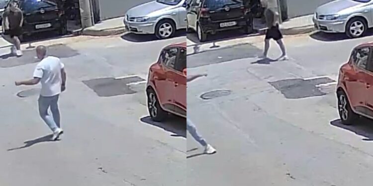Θρίλερ στον Πειραιά: Η στιγμή που τα δύο αδέρφια τρέχουν να ξεφύγουν από τον ηλικιωμένο με την τρίαινα (video)