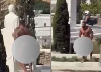Απίστευτες εικόνες στη Μύκονο: Γυμνός άνδρας ερωτοτροπούσε με άγαλμα – Τέσσερις αστυνομικοί για να τον ακινητοποιήσουν