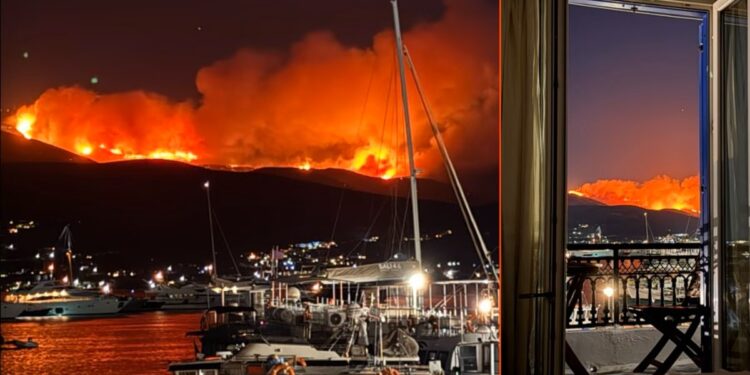 Ολονύχτια μάχη με τις φλόγες στη Πάρο – Ισχυροί άνεμοι δυσχεραίνουν το έργο της Πυροσβεστικής