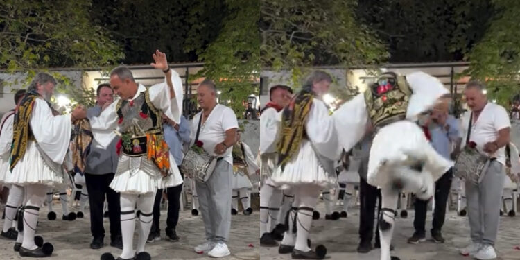 Νίκος Αλιάγας: Φόρεσε την παραδοσιακή φουστανέλα και μπήκε στον χορό στο πανηγύρι του χωριού του, στο Μεσολόγγι