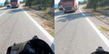 Σοκαριστικό βίντεο: «Δολοφόνος» οδηγός βυτιοφόρου κάνει προσπέραση πάνω σε στροφή, παρά λίγο γλίτωσε μοτοσικλετιστής