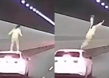 Συγκλονιστικό βίντεο με γυναίκα που πηδάει από οροφή αυτοκινήτου εν κινήσει μέσα σε τούνελ (video)