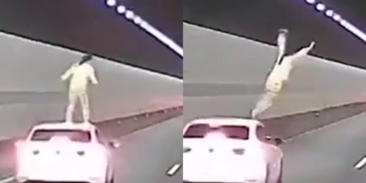 Συγκλονιστικό βίντεο με γυναίκα που πηδάει από οροφή αυτοκινήτου εν κινήσει μέσα σε τούνελ (video)